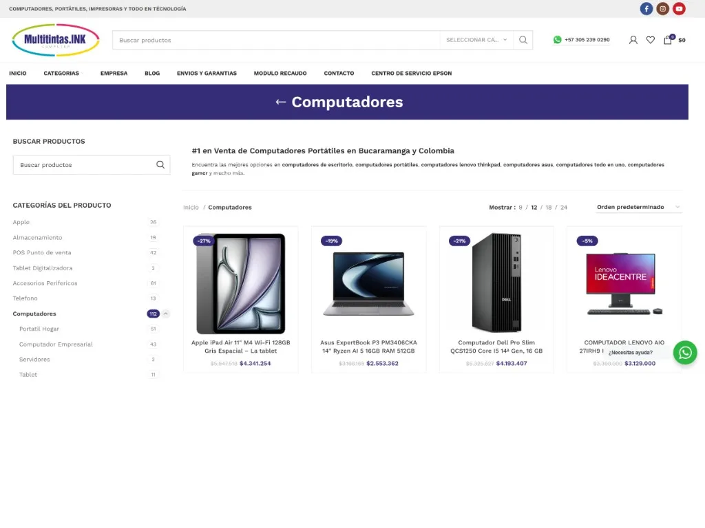 Vista previa del sitio de Multitintas INK